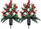 Artificial Flowers for Cemetery, 2 Sets 48 Heads Artificial Rose Bouquet Graveyard Memorial Silk Flowers for Cemetery Flower Arrangement with Vase for Headstone Decor Outdoor (Red & White)